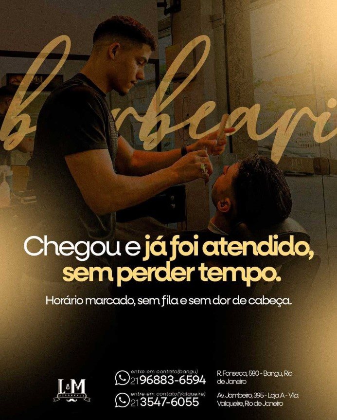 Material institucional L&M Barbearia: atendimento com hora marcada